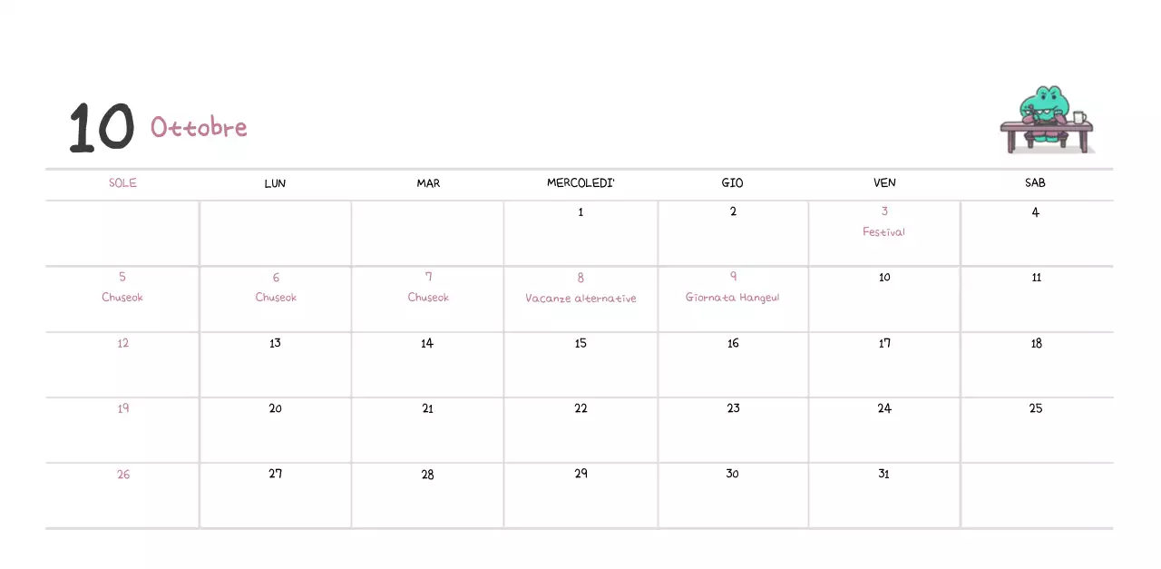 Un calendario con un simpatico concetto di illustrazione di Ago