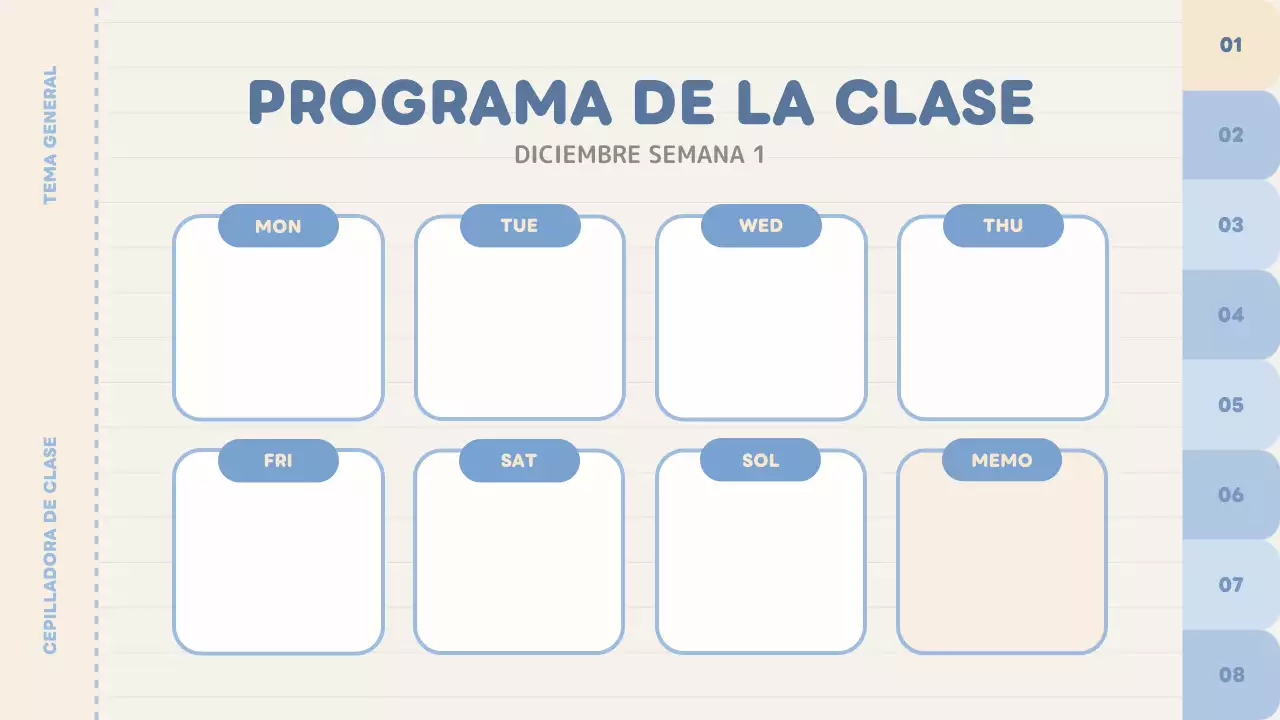 planificador de clases azul liso