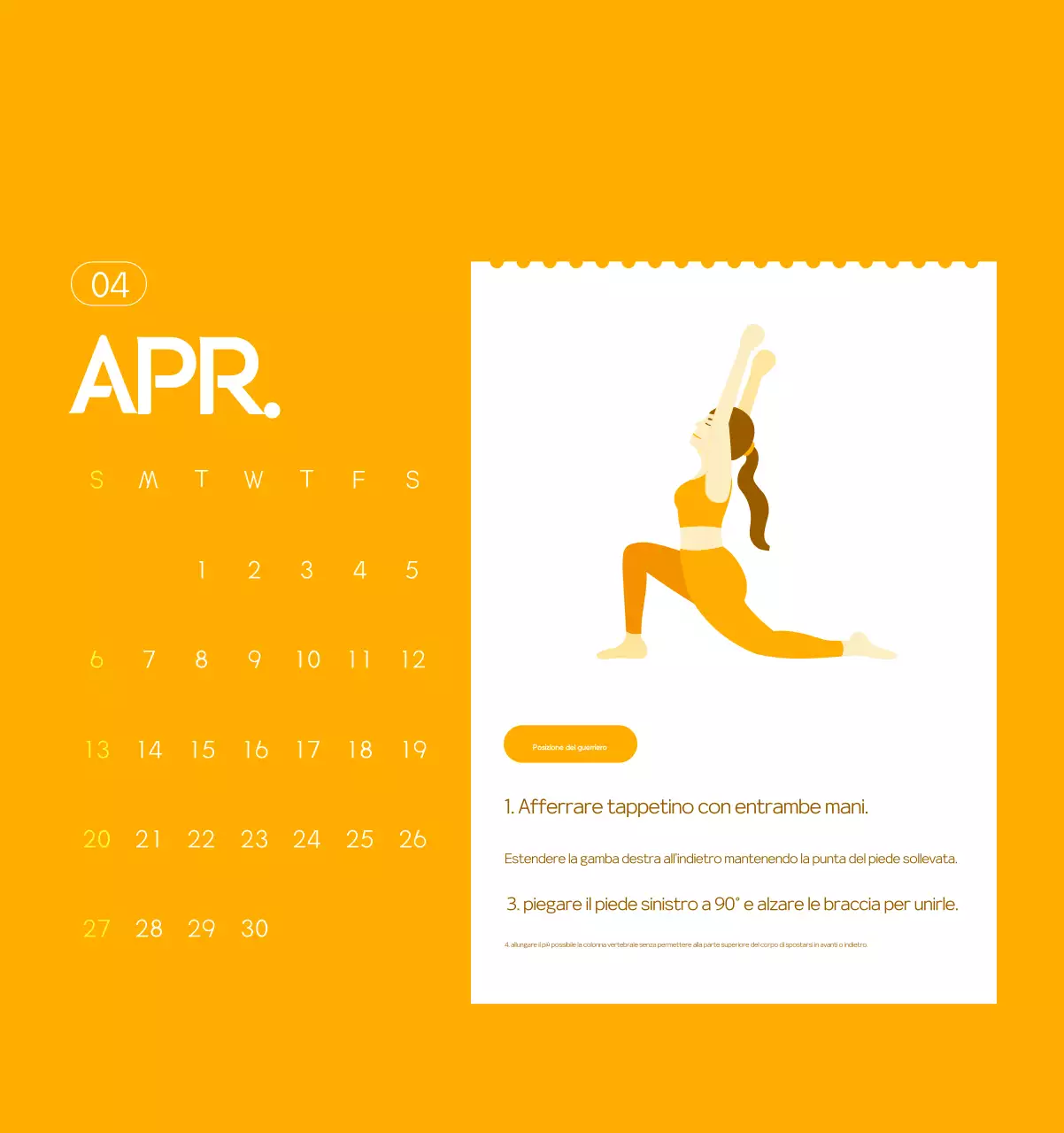Calendario promozionale arancione dello yoga minimalista