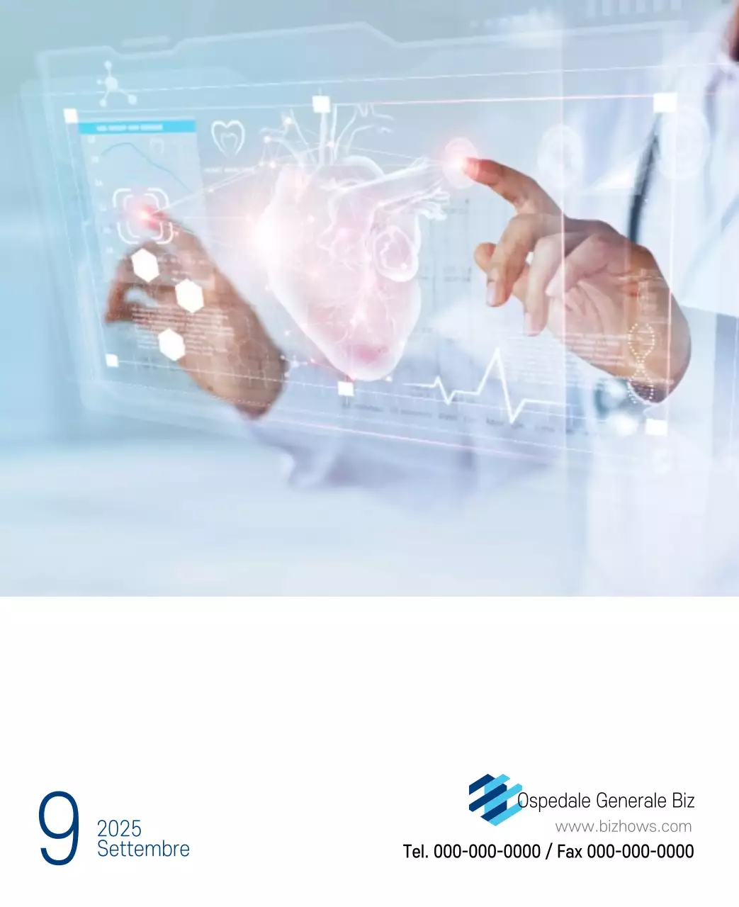 Calendario promozionale dell'ospedale semplice, bianco e blu