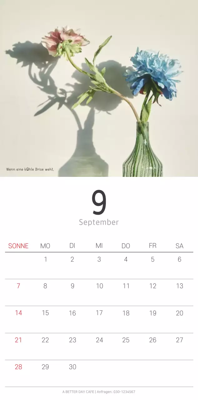 Weißer sauberer botanischer Naturkalender