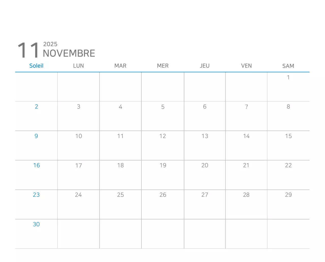 Calendrier moderne bleu Calendrier