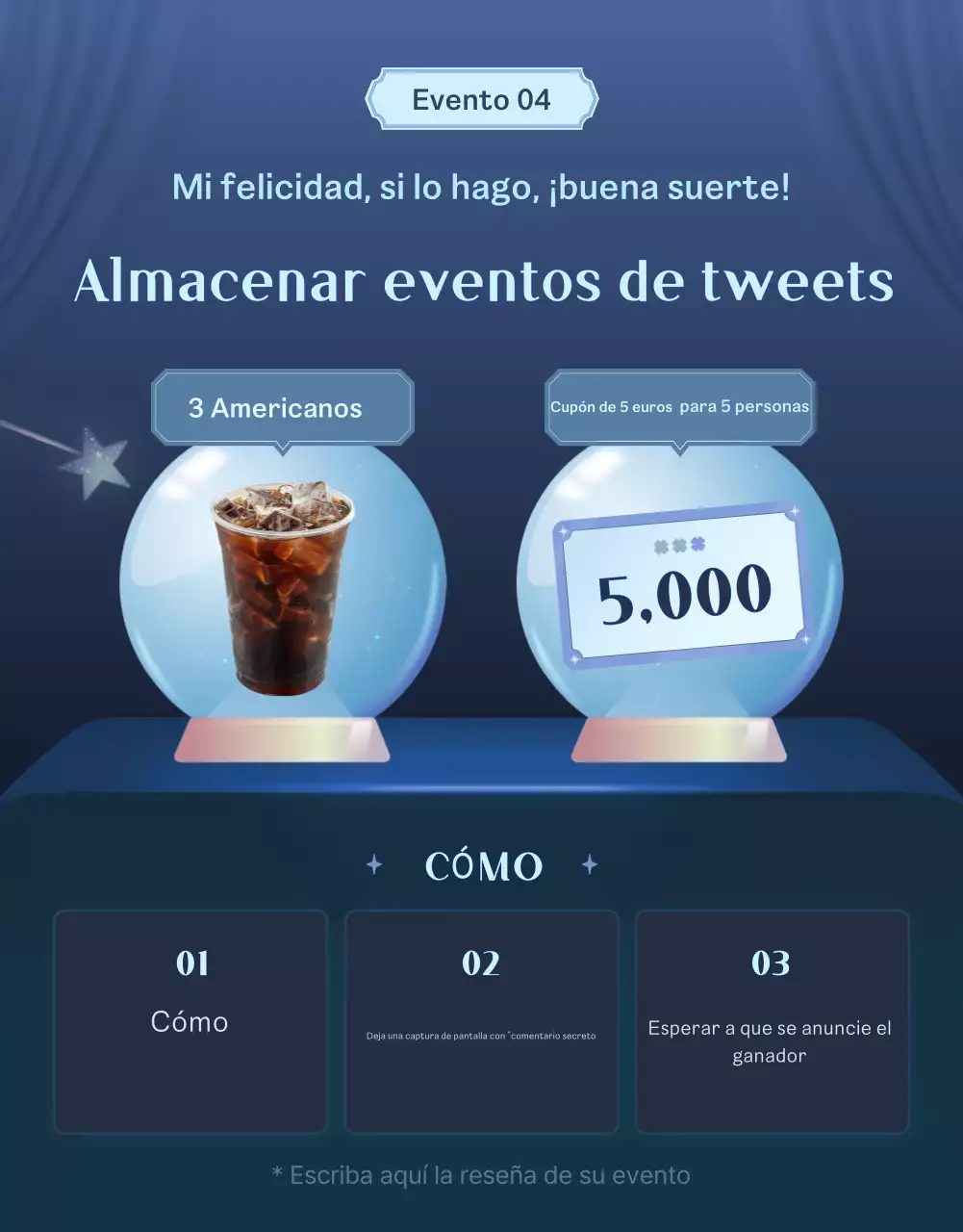 Promueva un evento de cupones Fantasía Azul y Negro