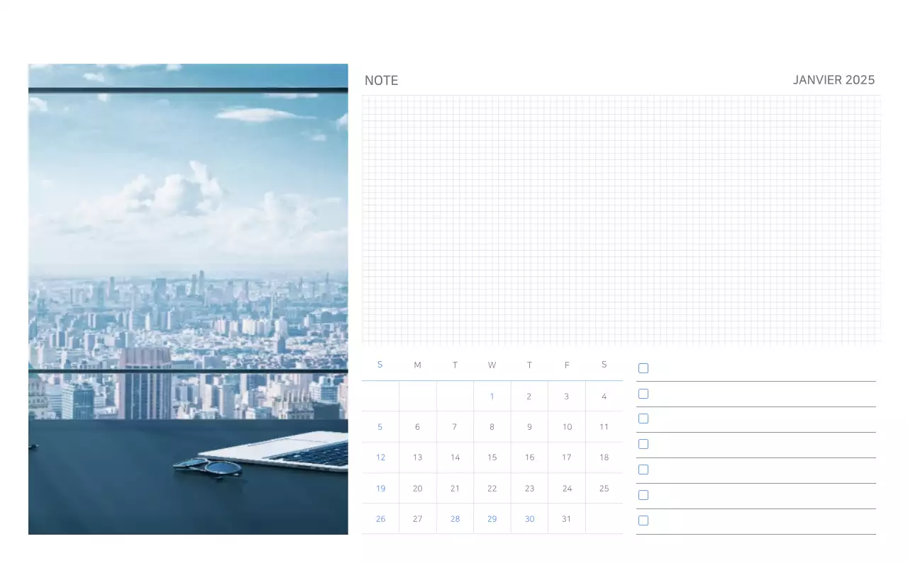 Calendrier minimaliste bleu