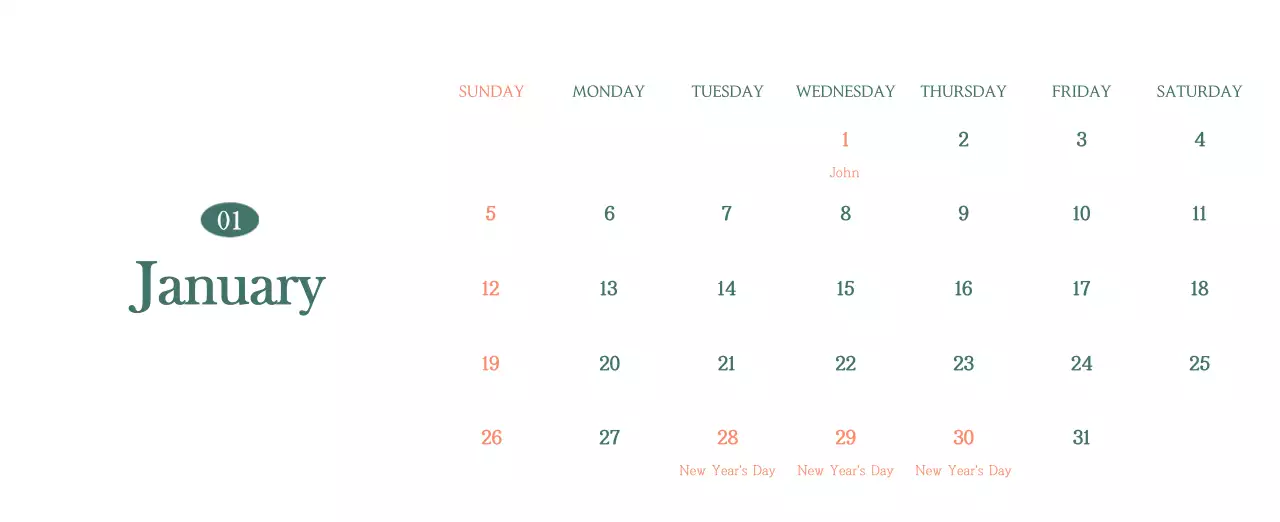 A modern cafe calendar with drink of the month recommendations