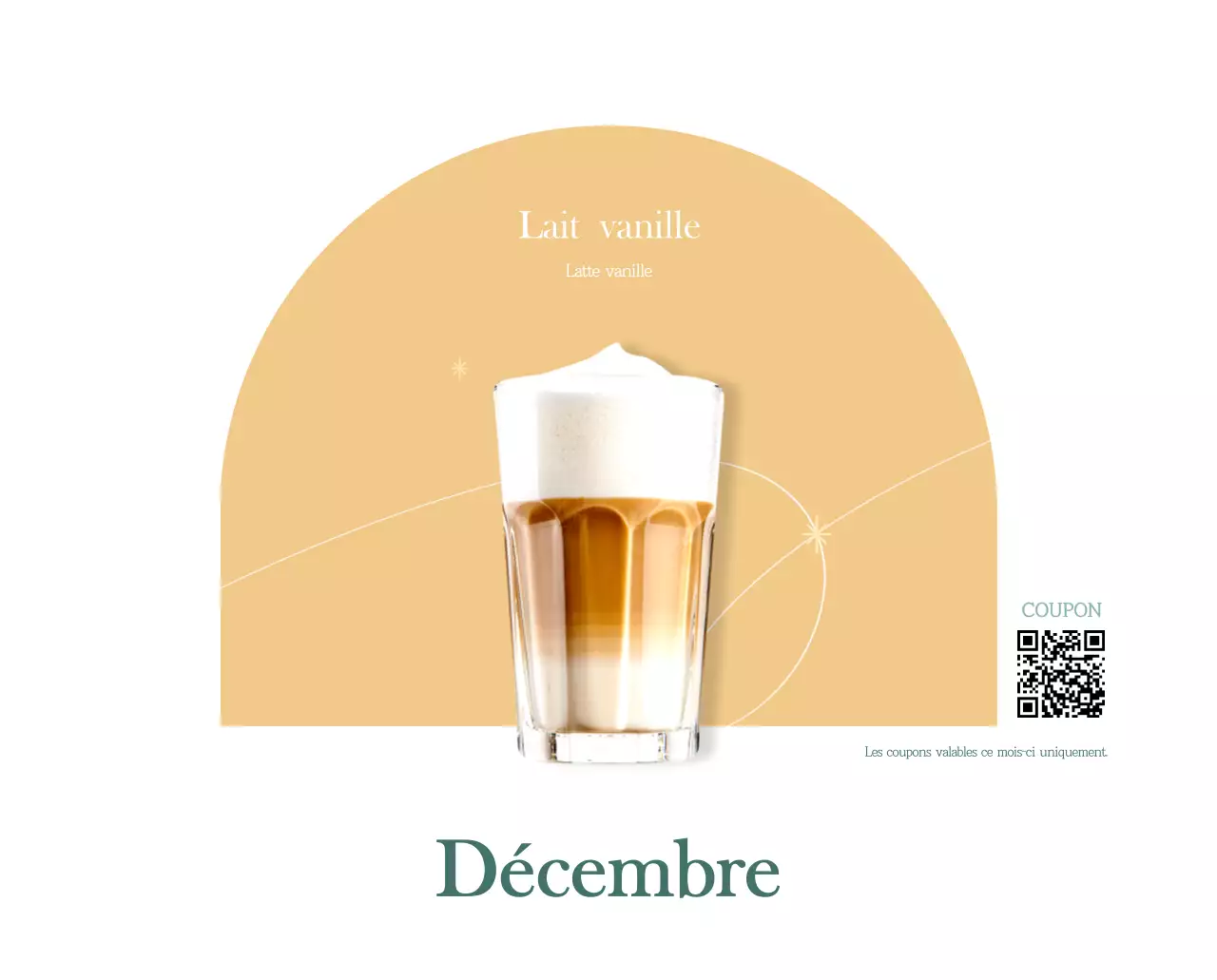 Un calendrier moderne pour les cafés avec des recommandations sur la boisson du mois.