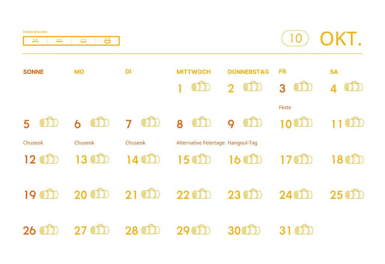 Orange Minimalistischer Yoga-Aktionskalender