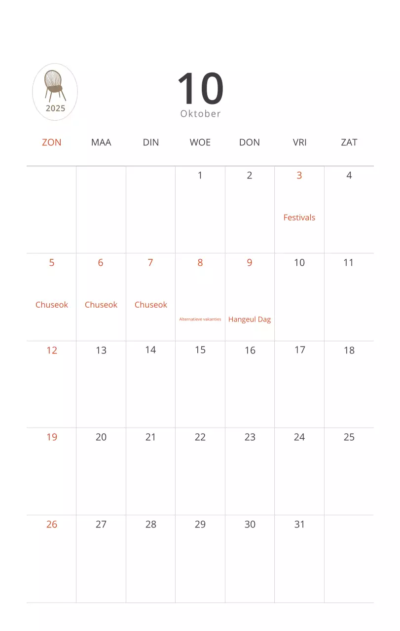 Beige minimalistische interieurkalender