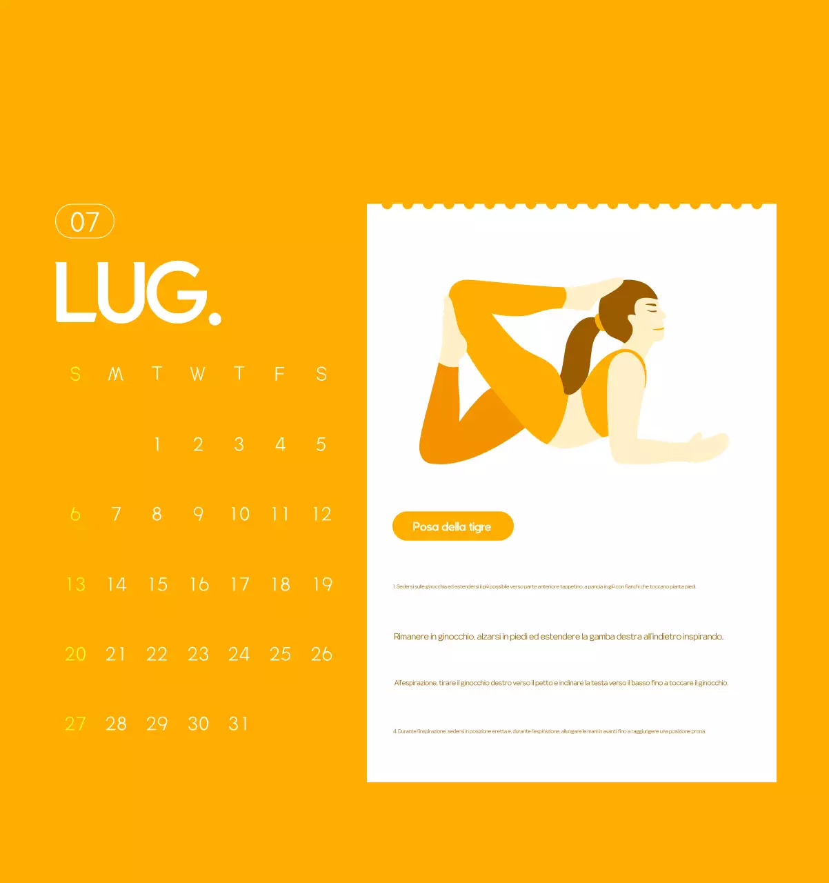 Calendario promozionale arancione dello yoga minimalista