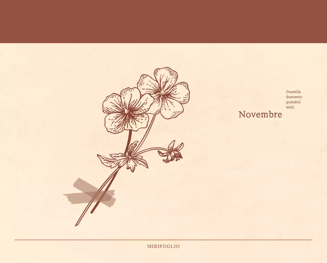 Un calendario sentimentale per fioristi in carta di lana marrone chiaro e marrone.