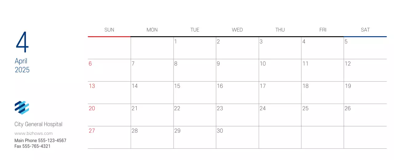 Navy White Simple Hospital Promotional Calendar