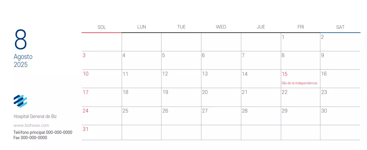 Calendario promocional Hospital Navy White Simple