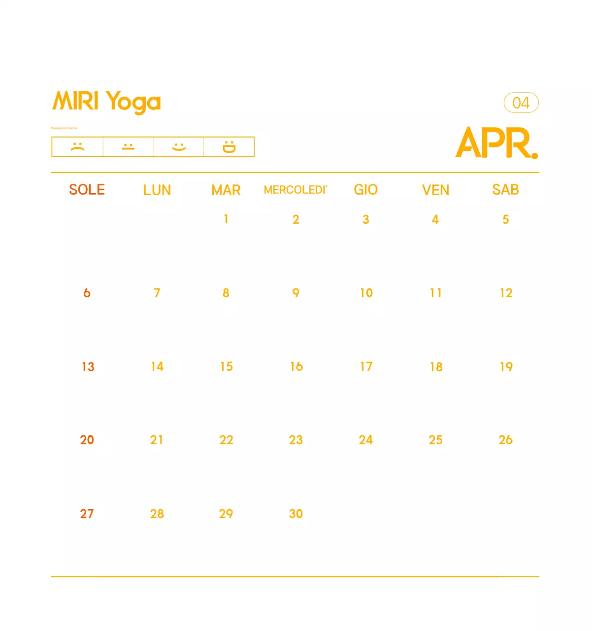 Calendario promozionale arancione dello yoga minimalista