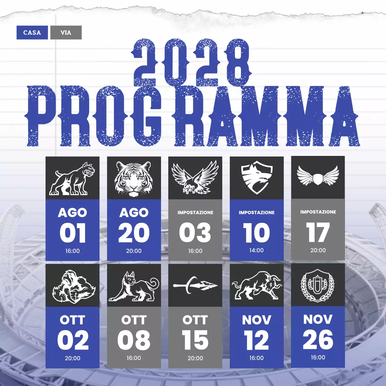 calendario sportivo moderno blu