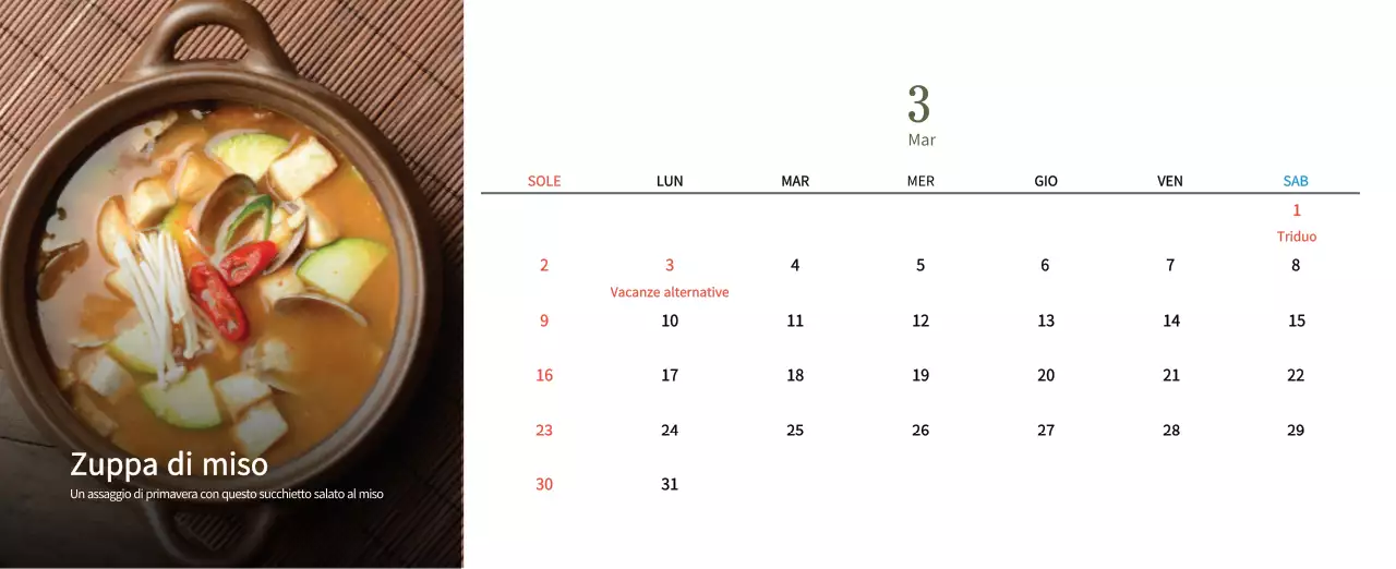 Calendario alimentare tradizionale beige