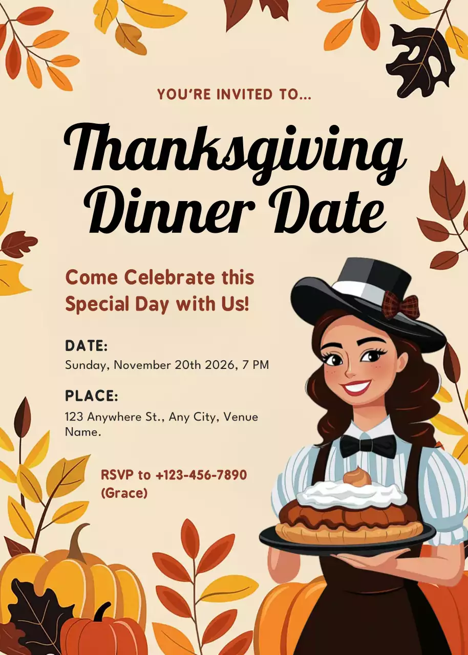 Beige Traditional Thanksgiving Invitation Poster