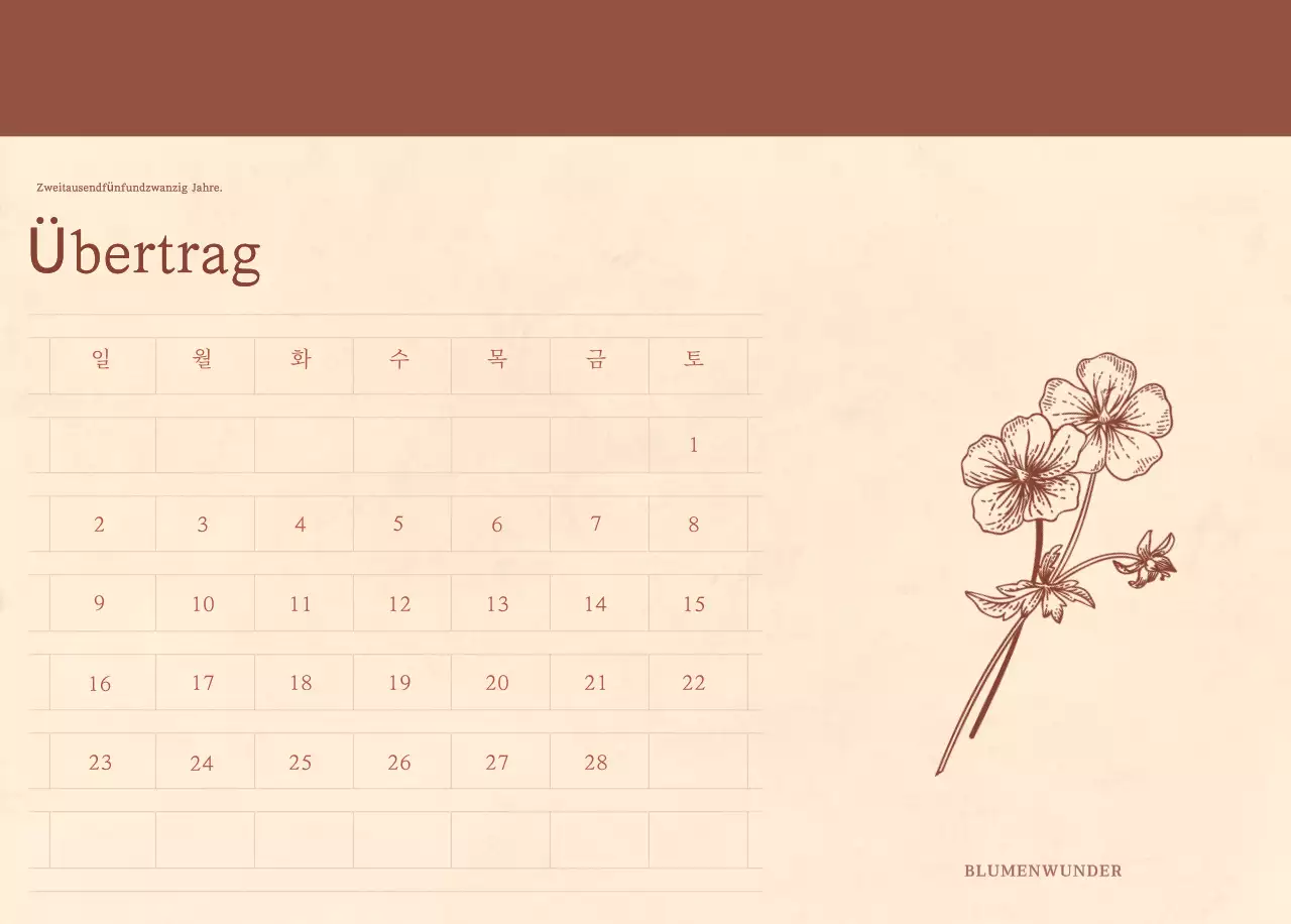 Ein sentimentaler Blumenkalender in hellbraunem und braunem Velinpapierkonzept