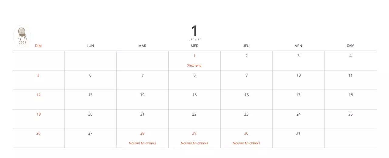 Calendrier intérieur minimaliste beige