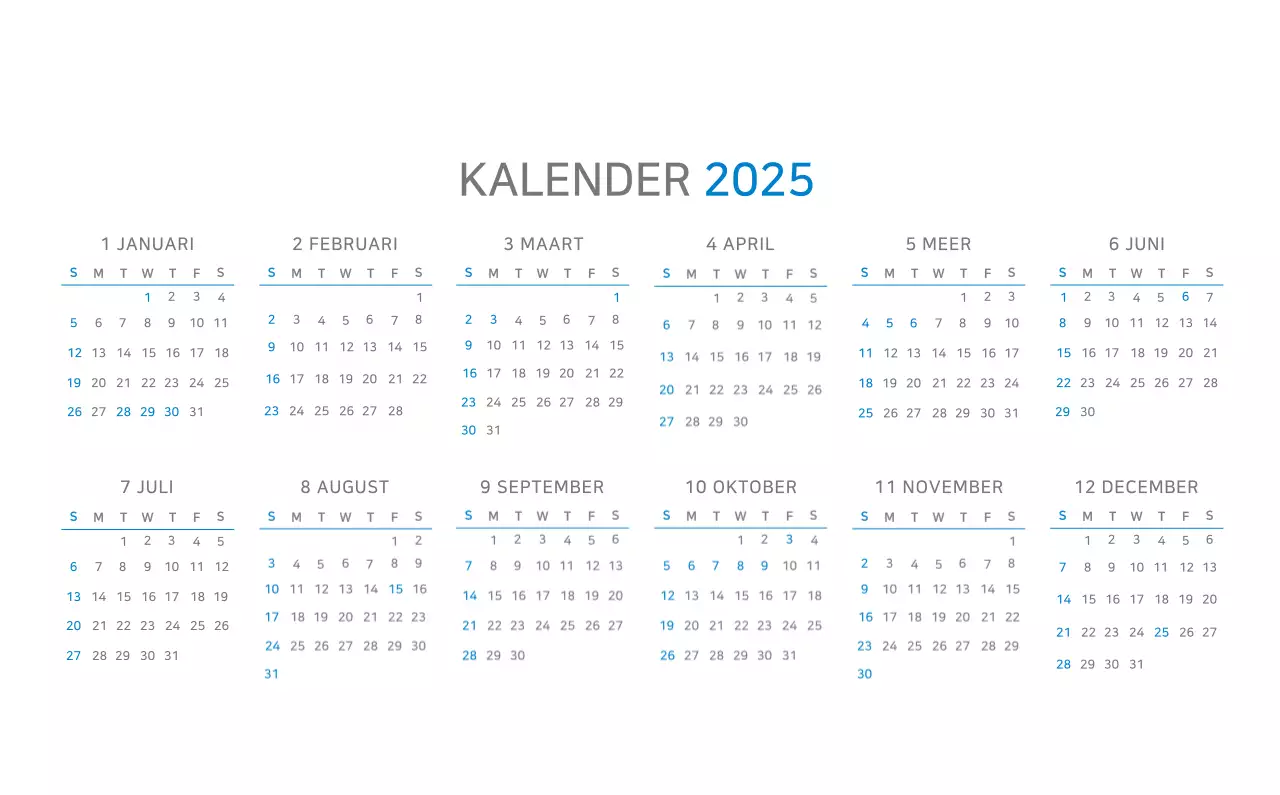 Blauwe minimalistische kalender