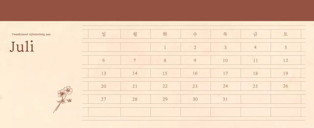 Een sentimentele bloemenkalender in lichtbruin en bruin wollen papierconcept