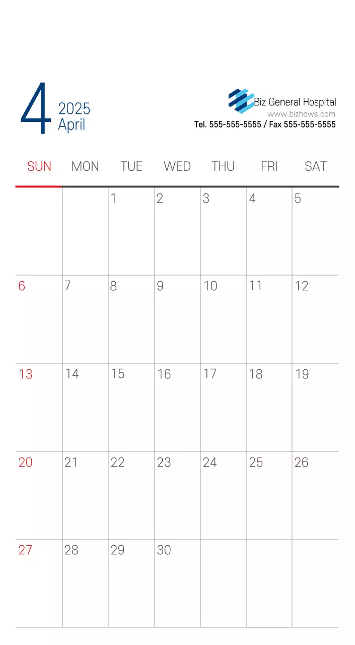 Navy White Simple Hospital Promotional Calendar