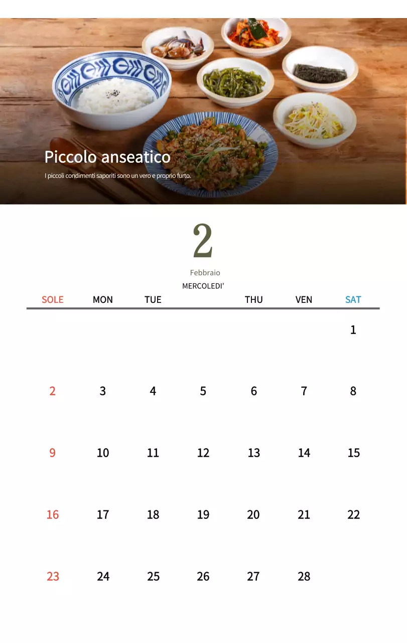 Calendario alimentare tradizionale beige