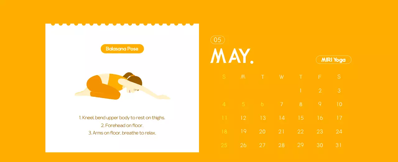 Orange Minimalist Yoga Promotional Calendar