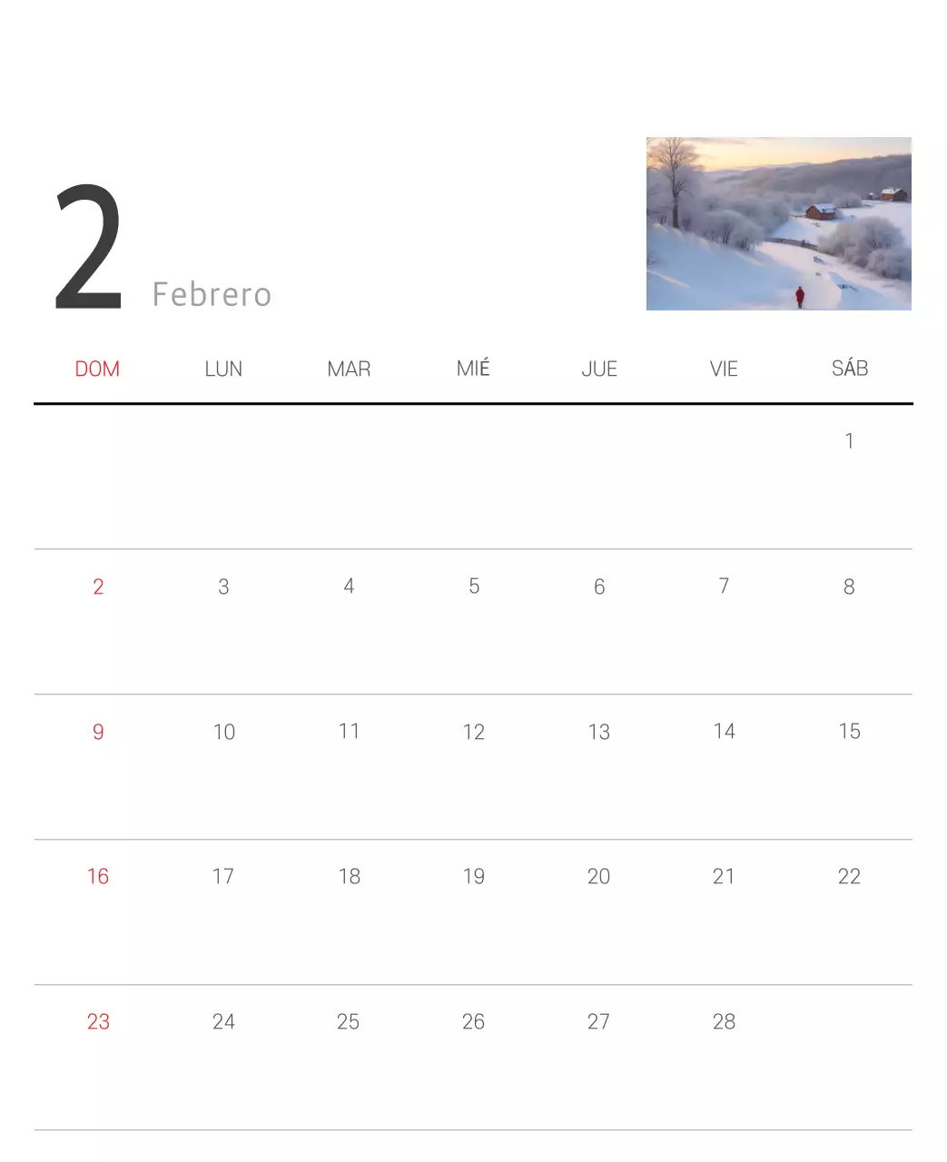 Calendario blanco de naturaleza botánica limpia