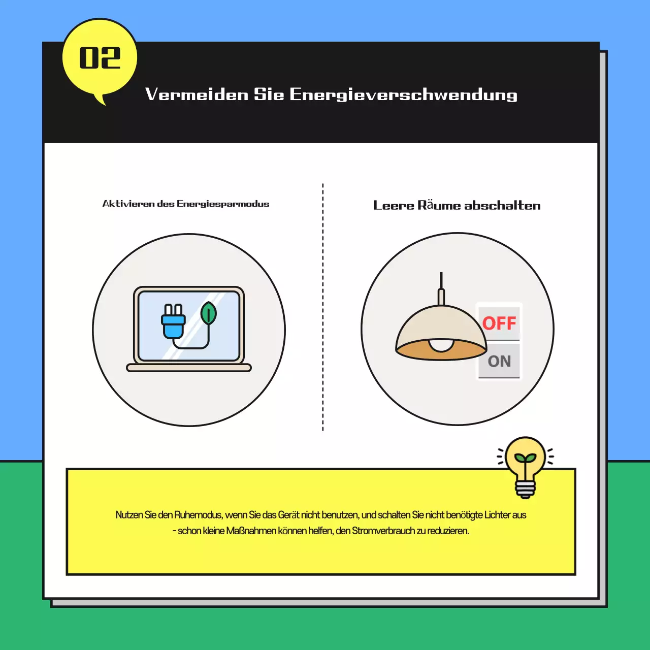 Eine niedliche Energiesparkampagne in Hellblau und Grün