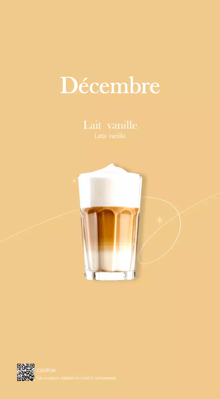 Un calendrier moderne pour les cafés avec des recommandations sur la boisson du mois.