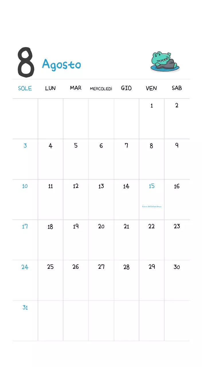 Un calendario con un simpatico concetto di illustrazione di Ago