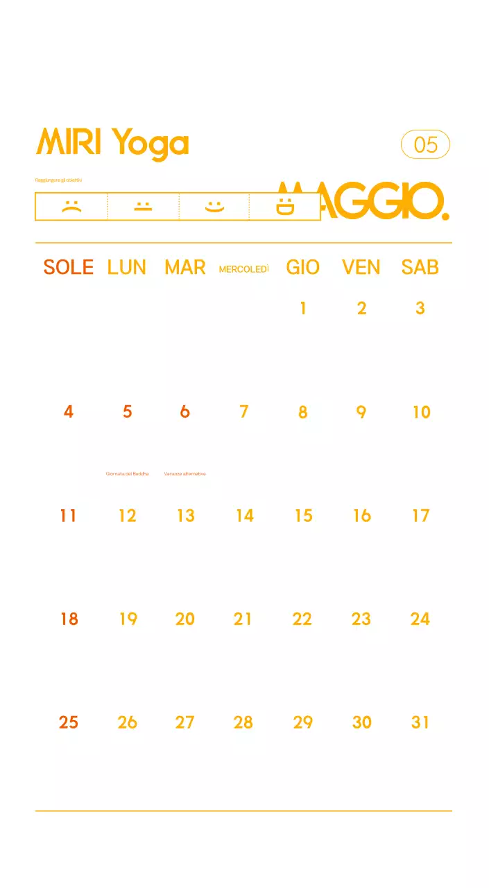 Calendario promozionale arancione dello yoga minimalista
