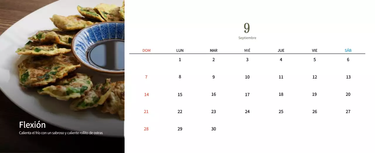 Calendario de comidas tradicionales en beige