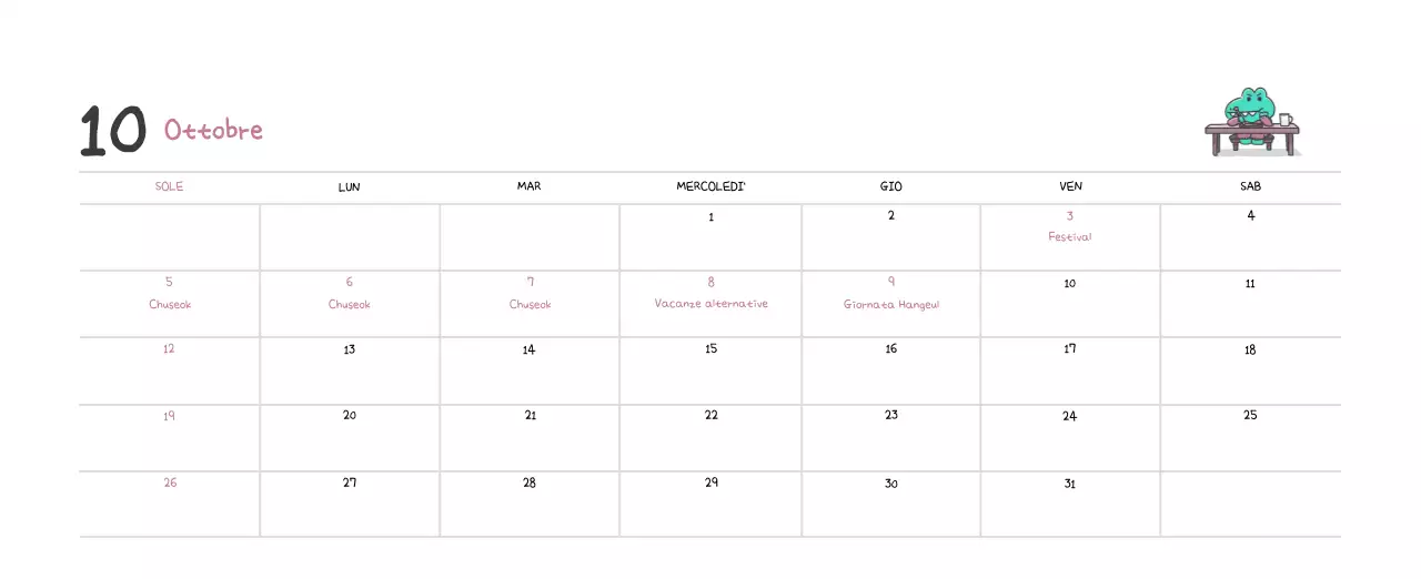 Un calendario con un simpatico concetto di illustrazione di Ago