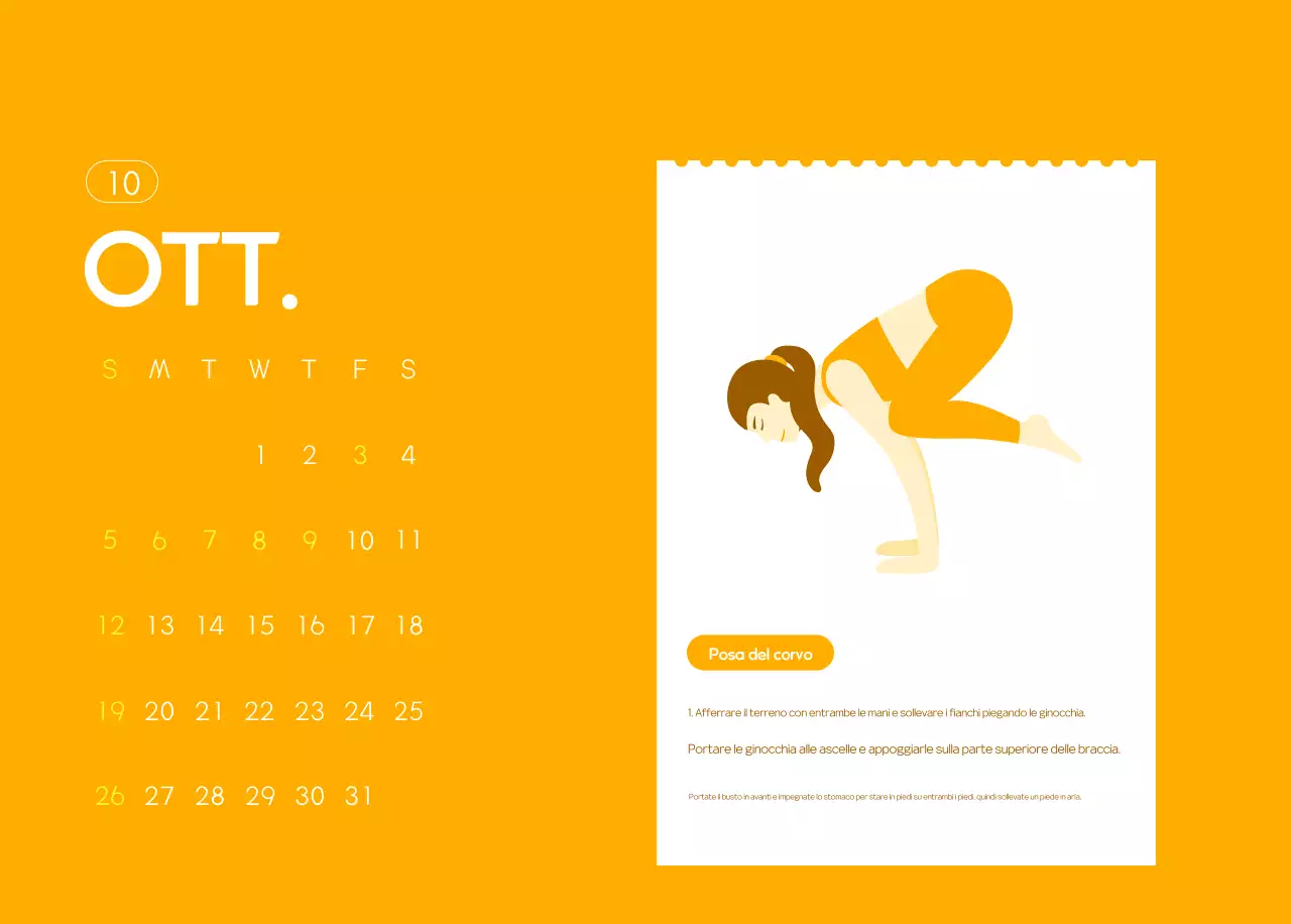Calendario promozionale arancione dello yoga minimalista