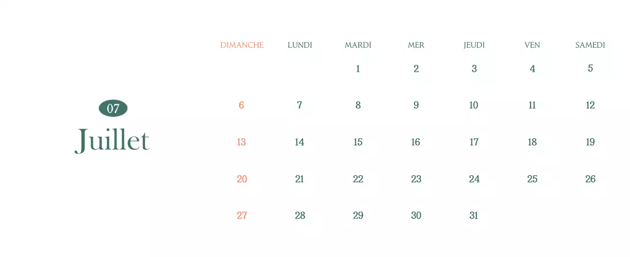 Un calendrier moderne pour les cafés avec des recommandations sur la boisson du mois.