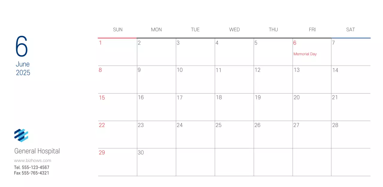 Navy White Simple Hospital Promotional Calendar