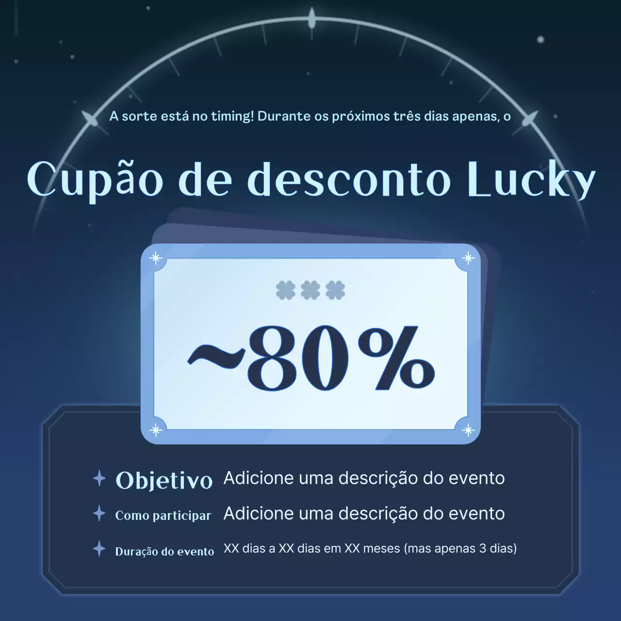 Promover um evento de cupões de fantasia preto e azul