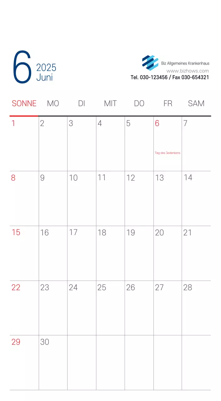 Marineblauer einfacher Krankenhaus-Werbekalender