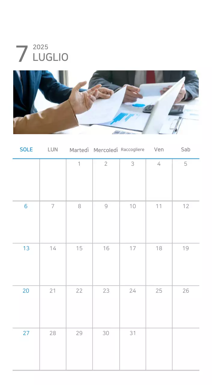 Calendario minimalista blu