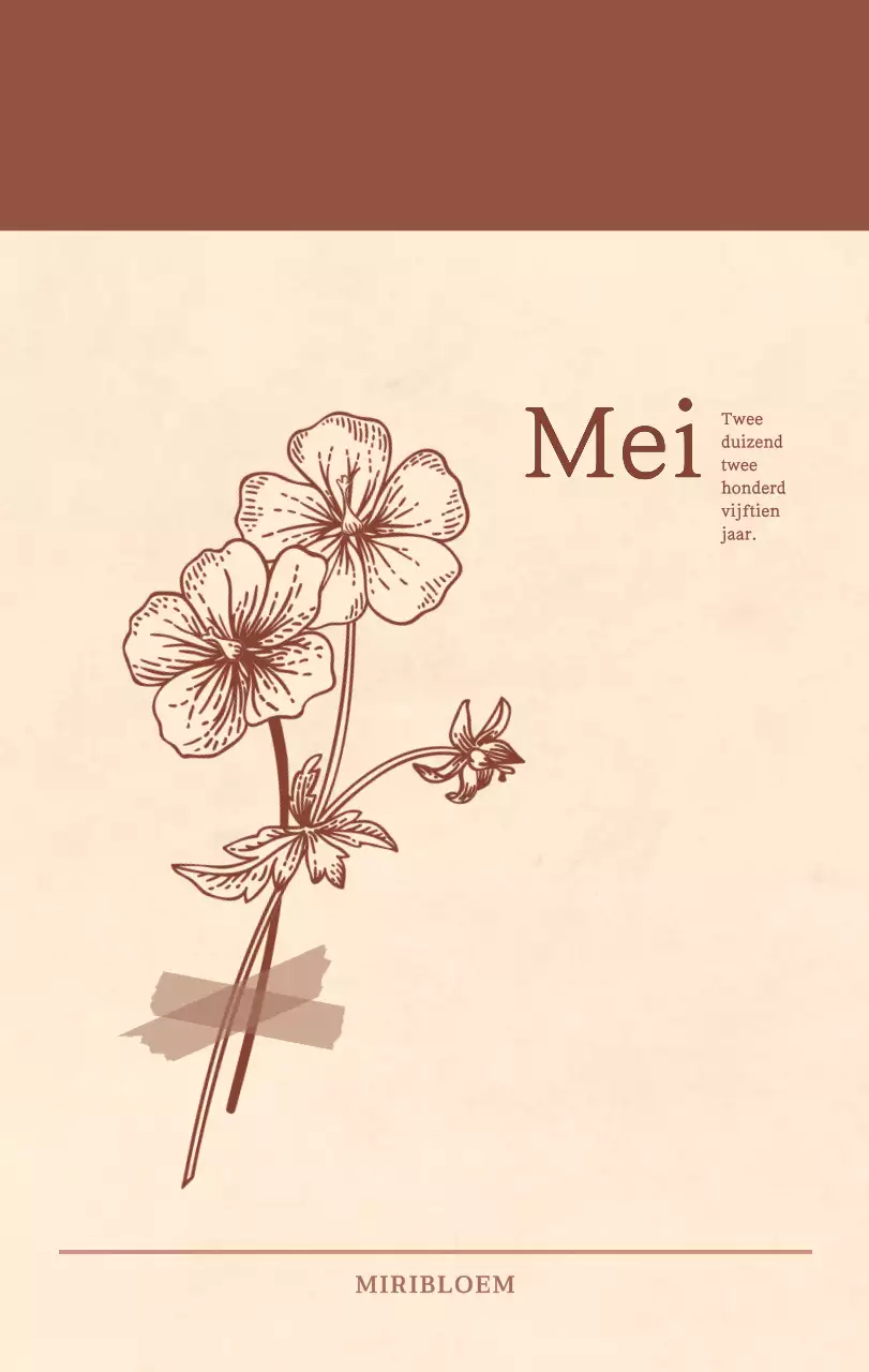 Een sentimentele bloemenkalender in lichtbruin en bruin wollen papierconcept