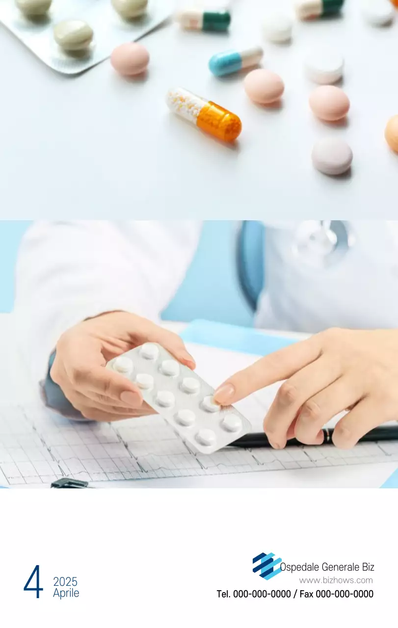 Calendario promozionale dell'ospedale semplice, bianco e blu