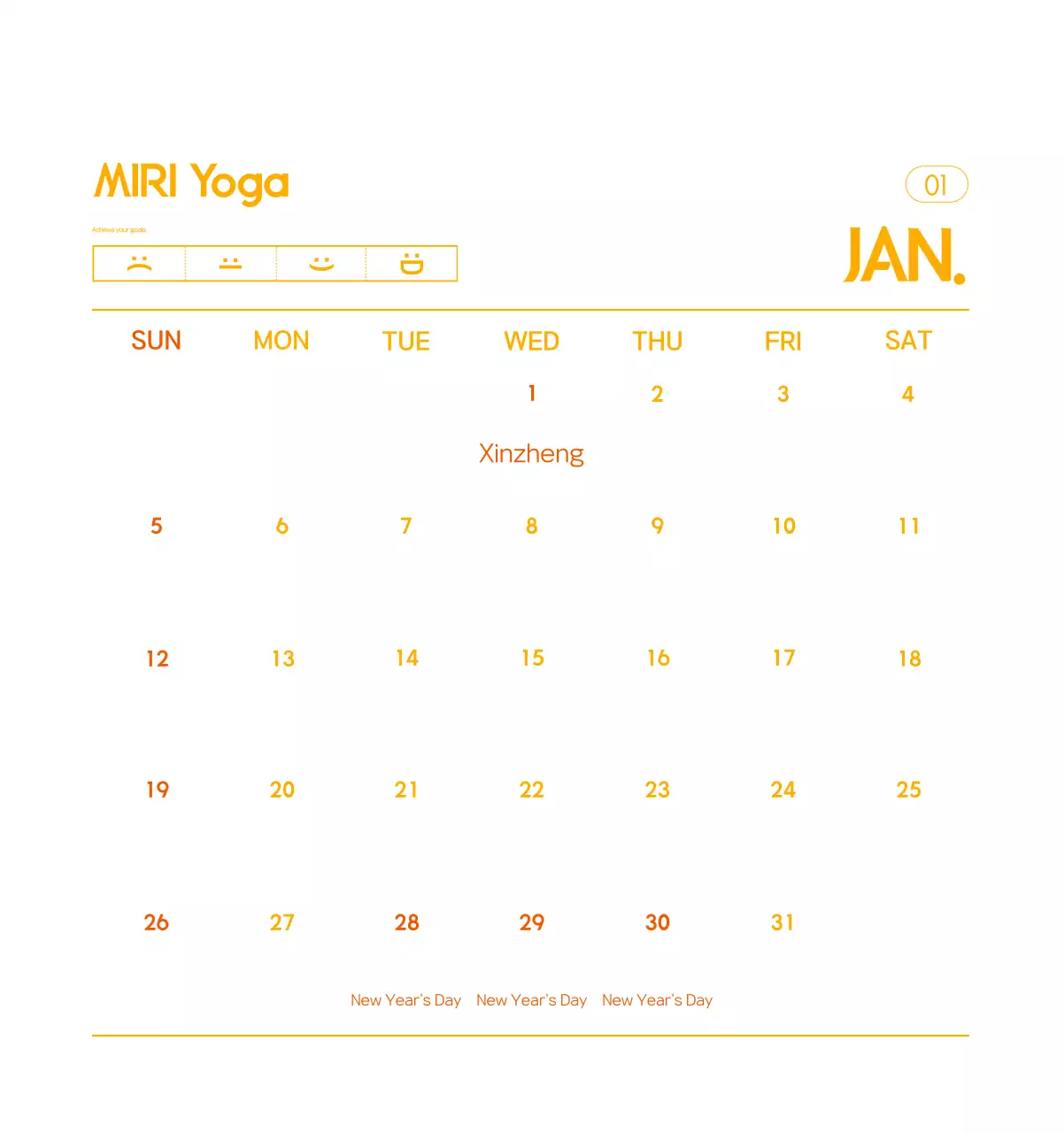 Orange Minimalist Yoga Promotional Calendar