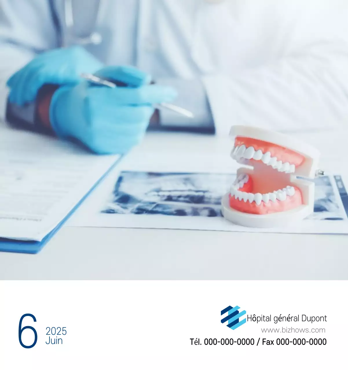 Calendrier promotionnel d'hôpital simple blanc marine