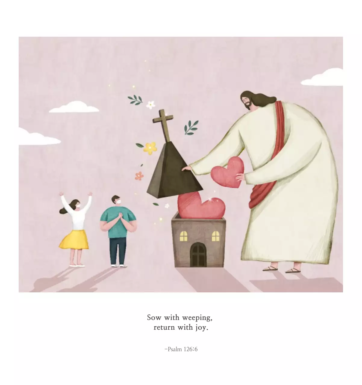 Ilustrasi gereja yang bersih dengan warna pastel