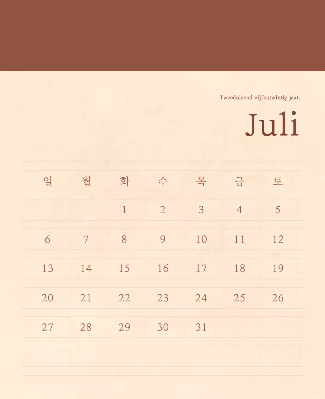 Een sentimentele bloemenkalender in lichtbruin en bruin wollen papierconcept