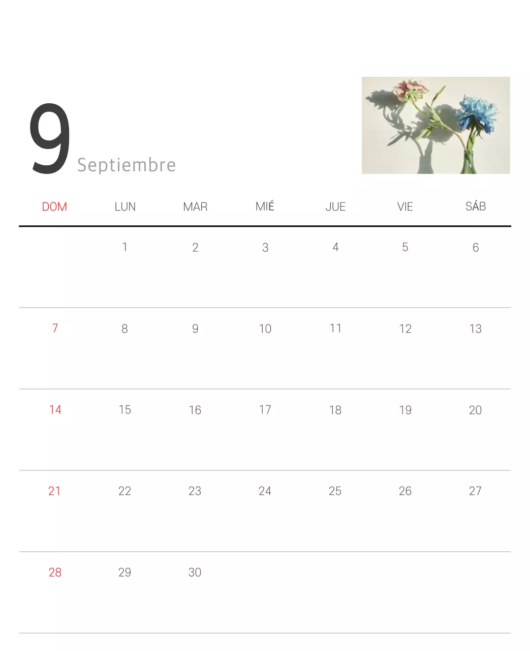 Calendario blanco de naturaleza botánica limpia