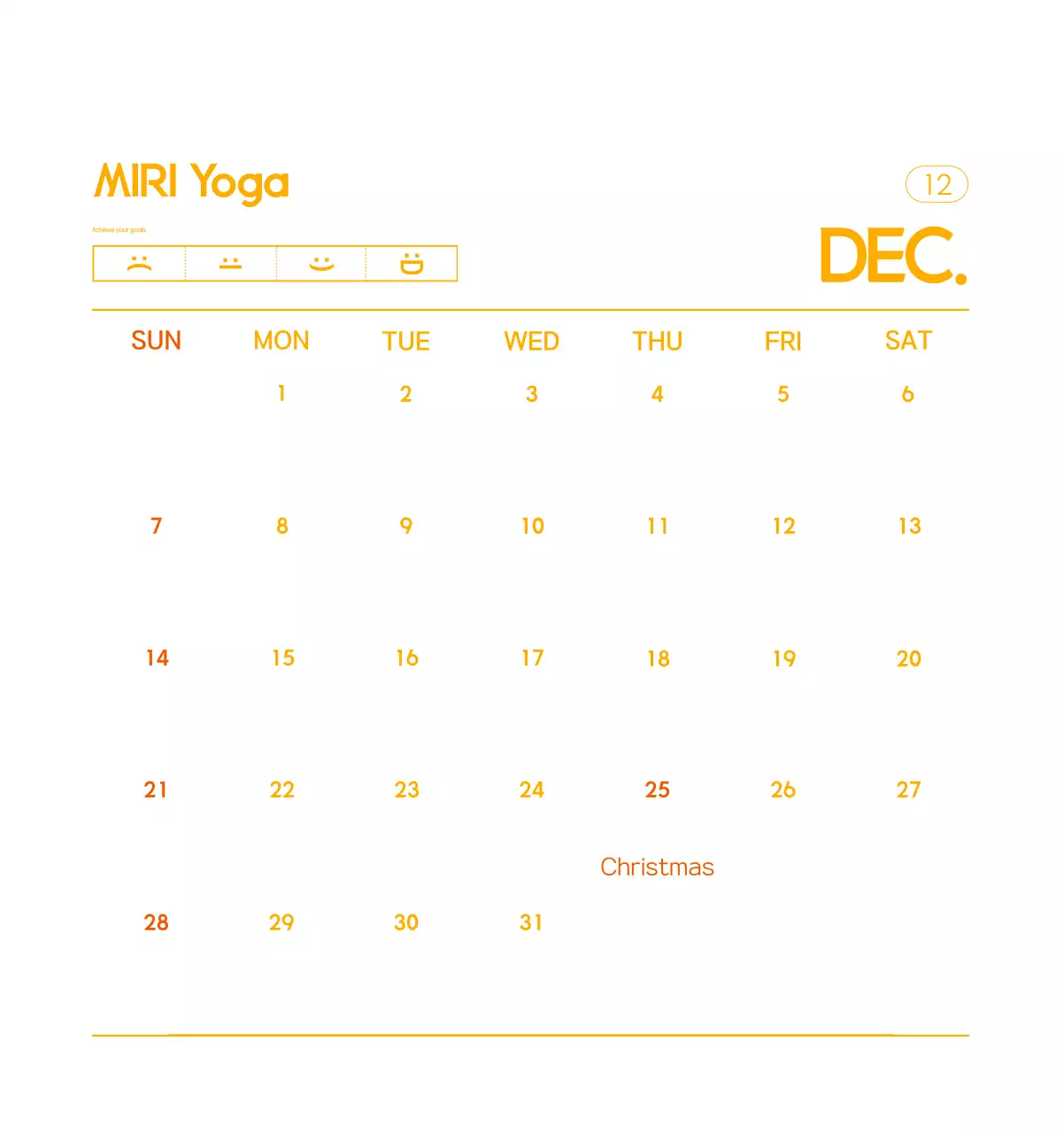 Orange Minimalist Yoga Promotional Calendar