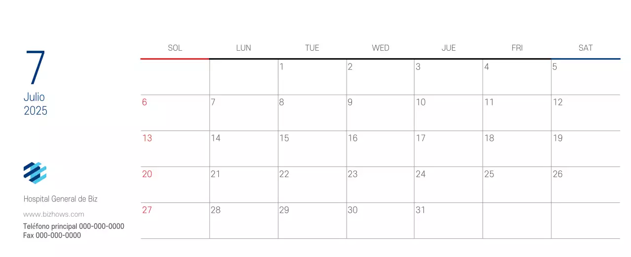 Calendario promocional Hospital Navy White Simple