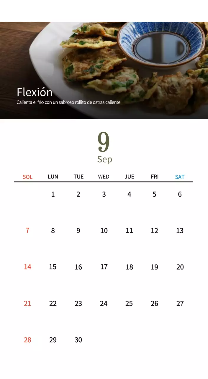 Calendario de comidas tradicionales en beige